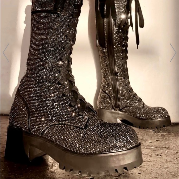 Dolls Kill Shoes - Dollskill bling brigade tall combat boots